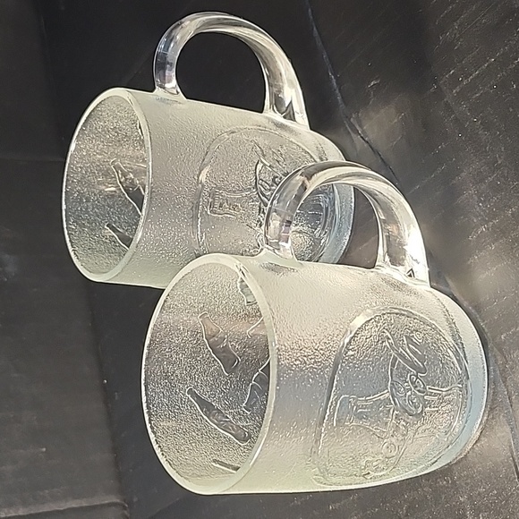 Vintage Pair of 10 oz COCA-COLA FROSTED ETCHED MUGS, 4" H - Picture 1 of 8